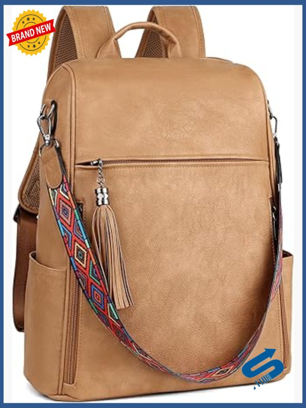 Leather Laptop Backpack 15.6 inch PU Ladies Travel Work Bag Convertible